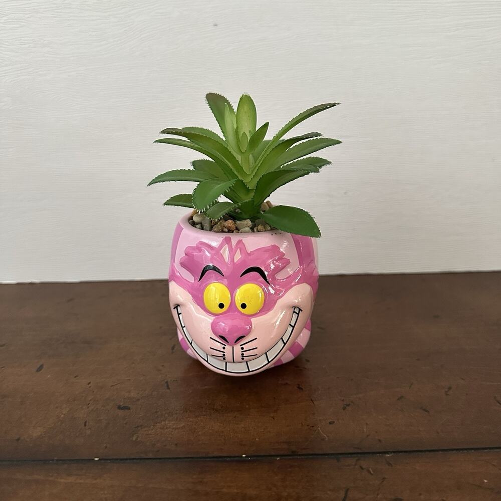 Disney Alice In Wonderland Cheshire Cat Mini Planter Faux Succulent Whimsical